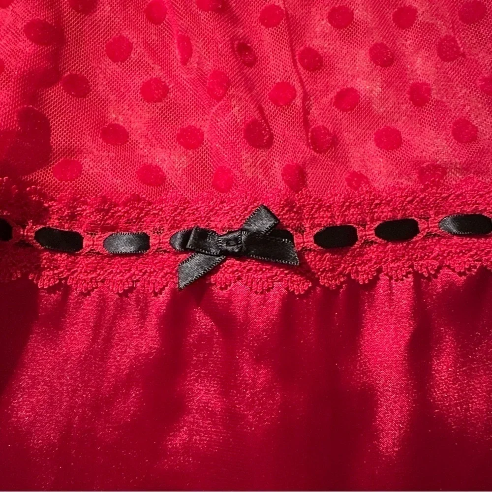 LINEA DONATELLA Entice Me Red Dot Semi Sheer Chemise Lace Bra Cami Women's M